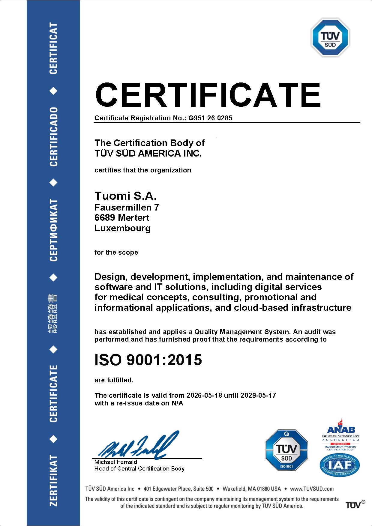 ISO 9001 Zertifizierung tuomi ISO 9001 Zertifizierung tuomi